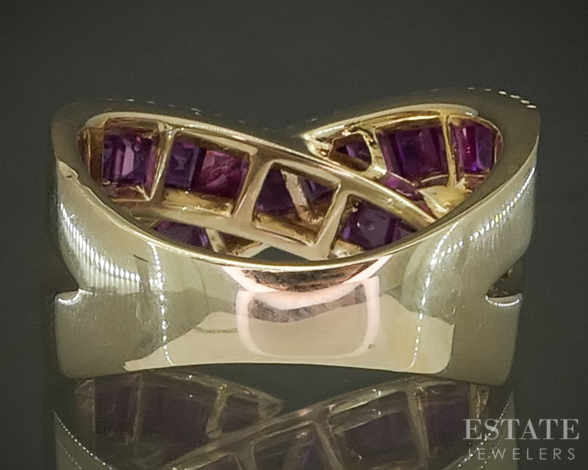14k Yellow Gold EFFY Natural Ruby Royale & Diamond Criss Cross Ring 8g p29707