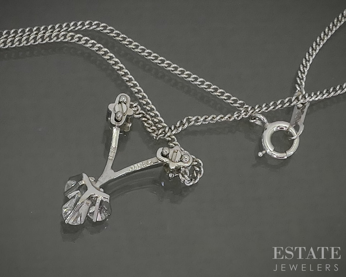 14k White Gold Jabel Natural .25ctw Diamond V-Necklace 3g 15"L p30221