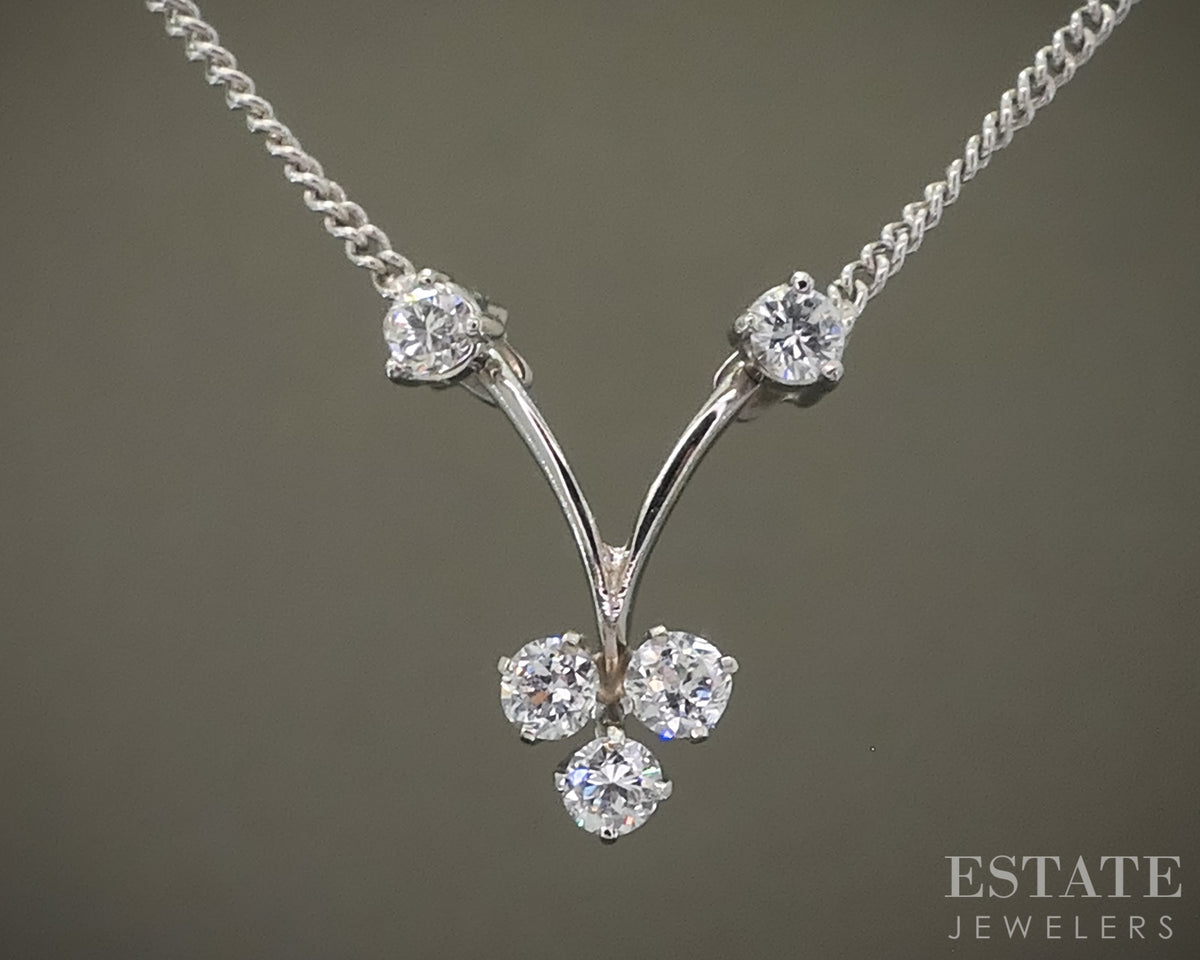 14k White Gold Jabel Natural .25ctw Diamond V-Necklace 3g 15"L p30221