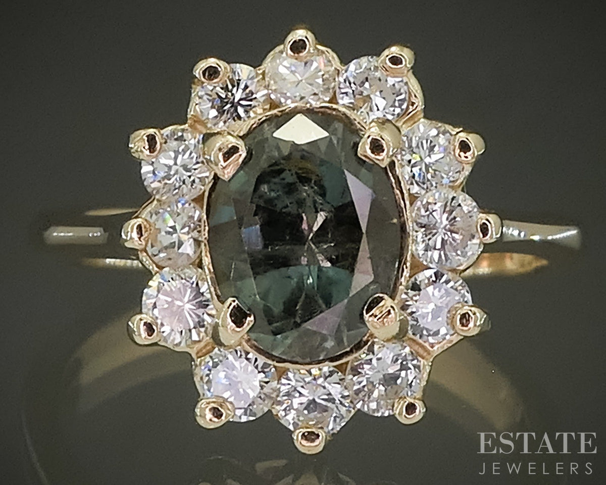 18k Yellow Gold Oval GIA Alexandrite & Diamond Halo Ladies Ring 4.1g p30089