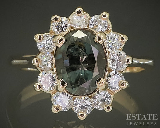 18k Yellow Gold Oval GIA Alexandrite & Diamond Halo Ladies Ring 4.1g p30089