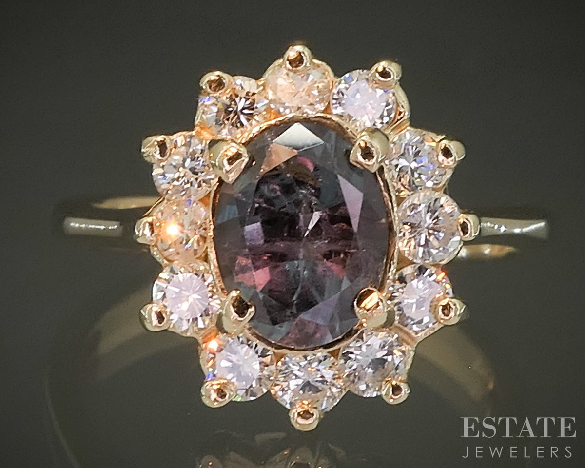 18k Yellow Gold Oval GIA Alexandrite & Diamond Halo Ladies Ring 4.1g p30089