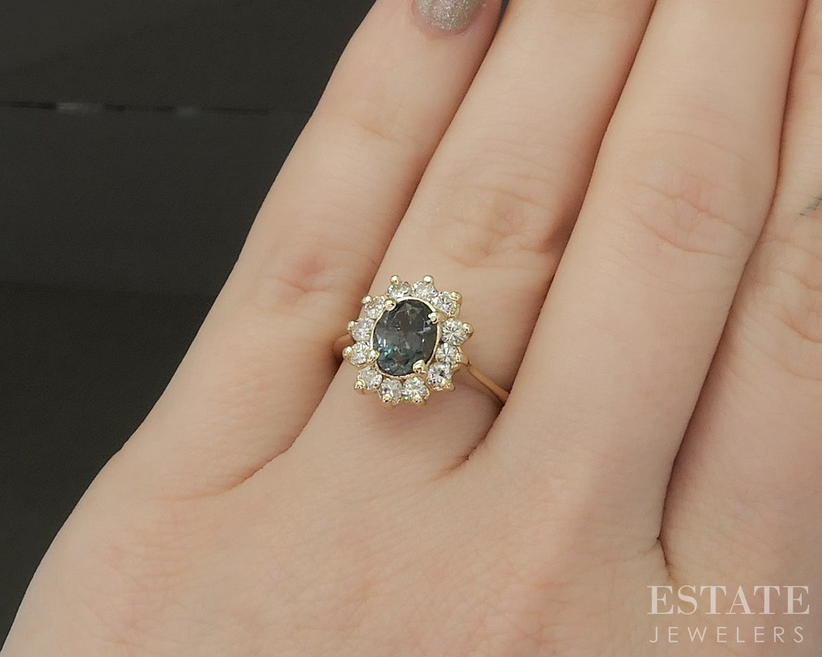 18k Yellow Gold Oval GIA Alexandrite & Diamond Halo Ladies Ring 4.1g p30089