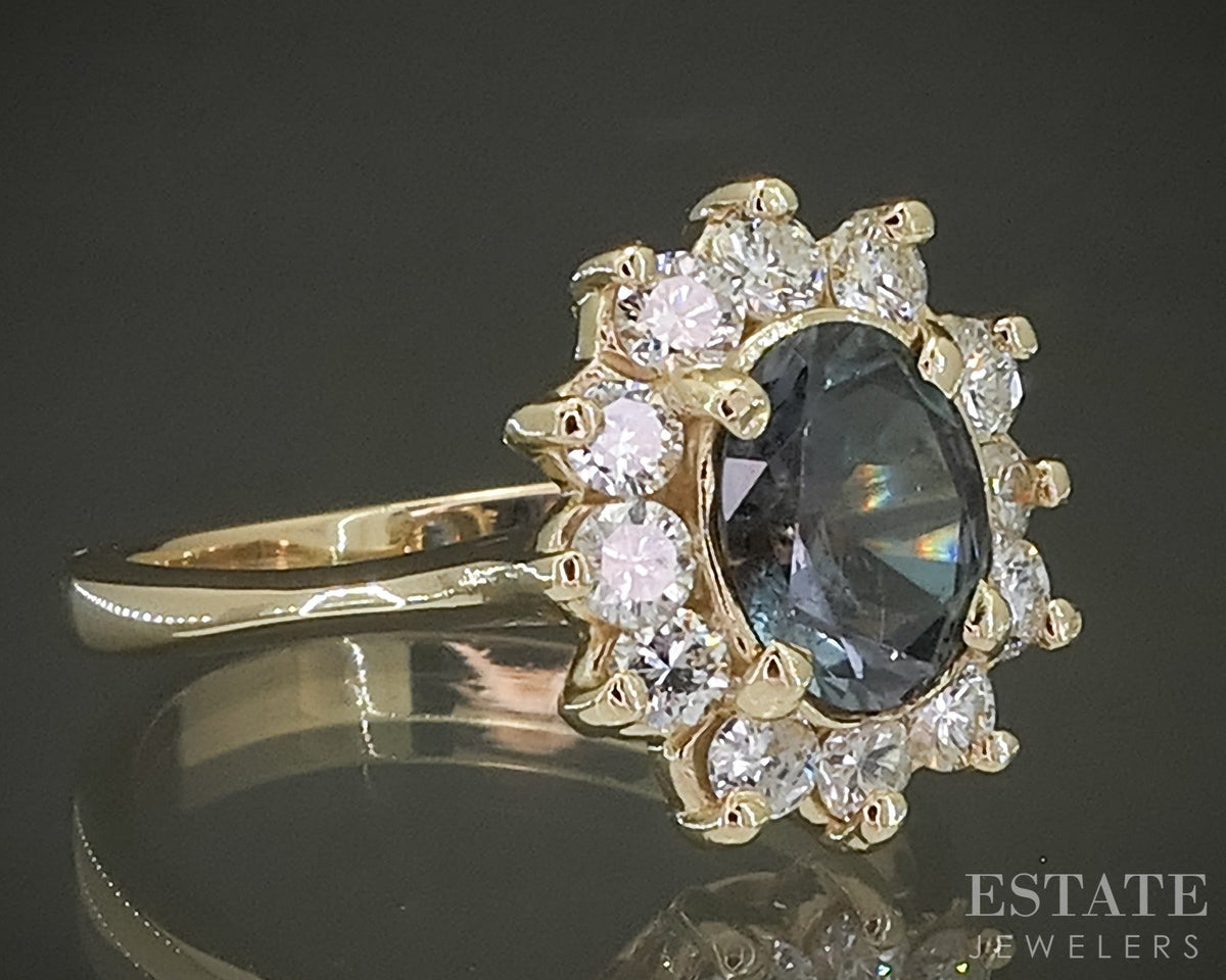18k Yellow Gold Oval GIA Alexandrite & Diamond Halo Ladies Ring 4.1g p30089