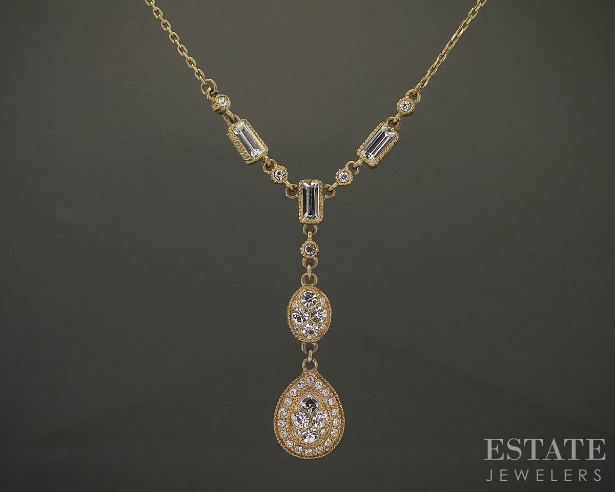 Vintage Gold Tone Givenchy Rhinestone Ladies Drop Y-Necklace 18"L p29845