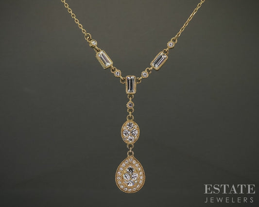 Vintage Gold Tone Givenchy Rhinestone Ladies Drop Y-Necklace 18"L p29845