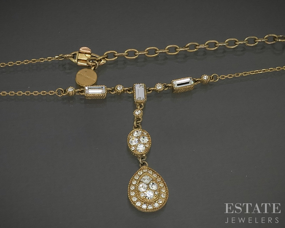 Vintage Gold Tone Givenchy Rhinestone Ladies Drop Y-Necklace 18"L p29845