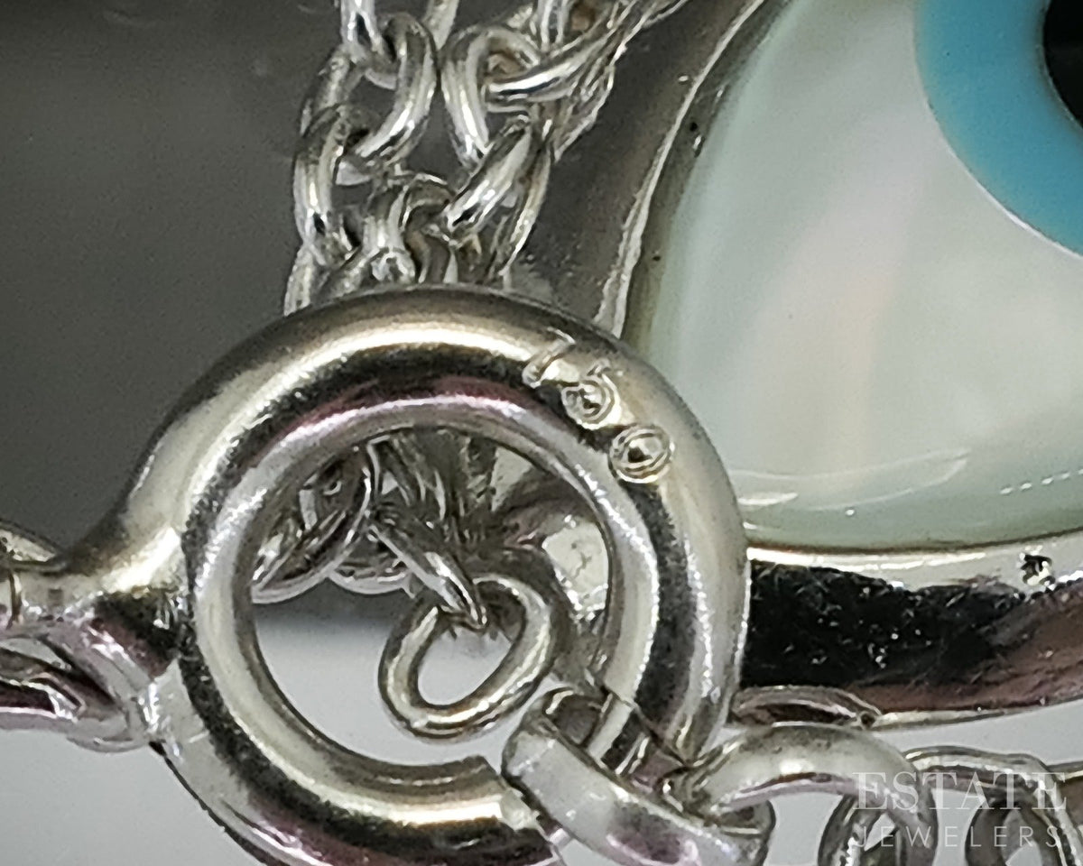 18k White Gold Multi Gem Evil Eye Bracelet 2.4g 7"L p29876