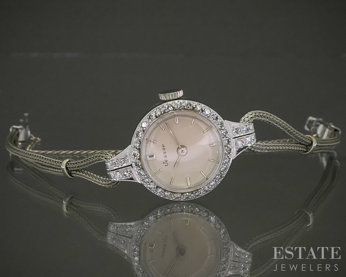 Antique Platinum Single Cut Natural Diamond Jessop Ladies Watch 13.3g p29259