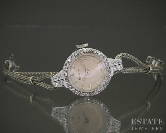 Antique Platinum Single Cut Natural Diamond Jessop Ladies Watch 13.3g p29259