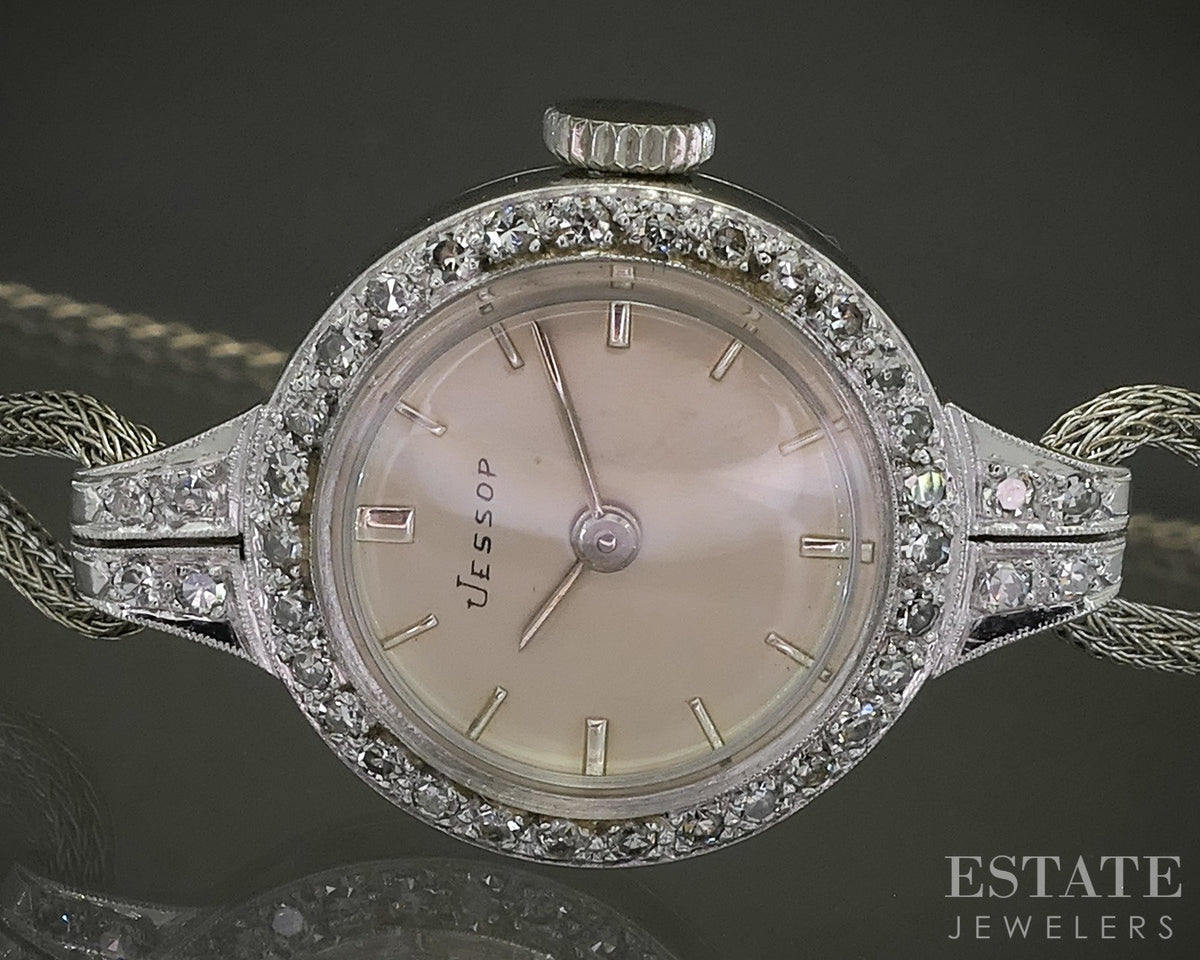 Antique Platinum Single Cut Natural Diamond Jessop Ladies Watch 13.3g p29259