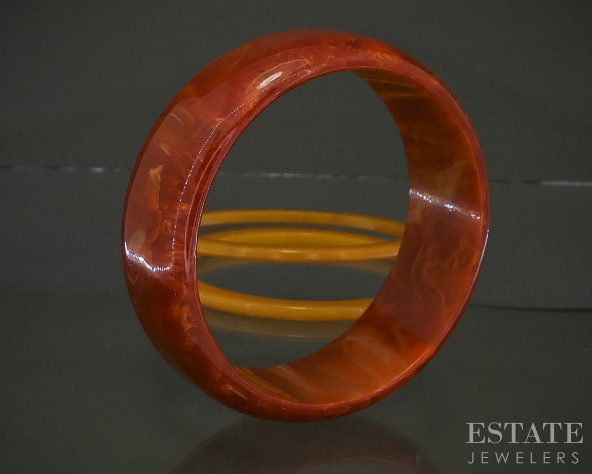 Vintage Bakelite Orange & Butterscotch Bangle Bracelets Set of 3 p29871