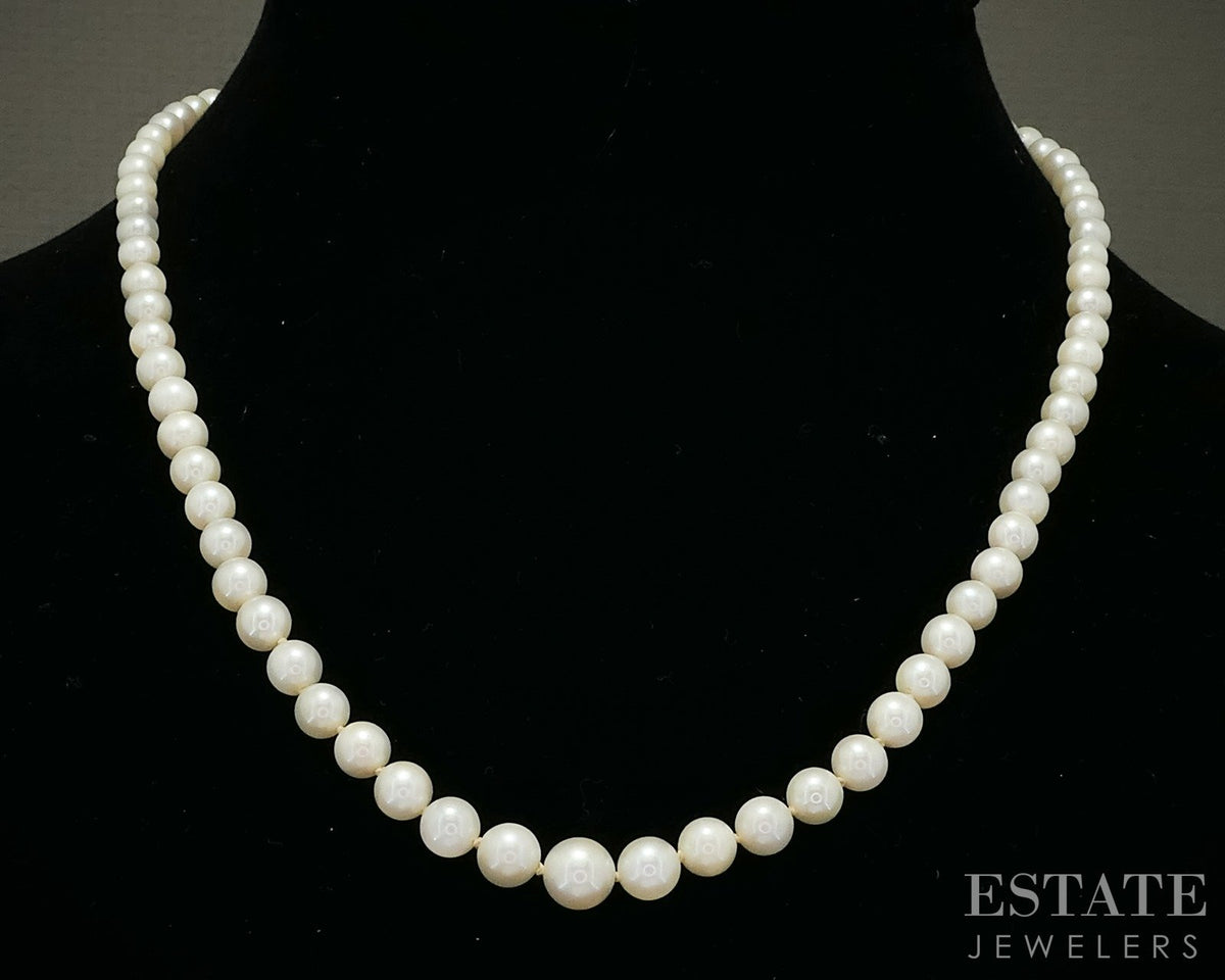 Vintage 14k White Gold 3.1-6.8mm Cultured Pearl Necklace 18"L p28571