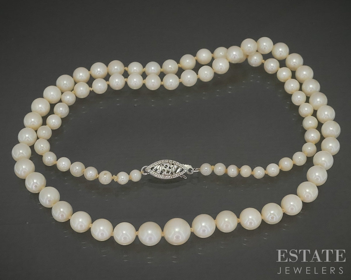 Vintage 14k White Gold 3.1-6.8mm Cultured Pearl Necklace 18"L p28571