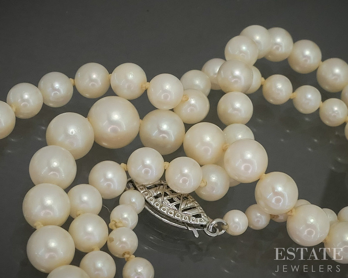 Vintage 14k White Gold 3.1-6.8mm Cultured Pearl Necklace 18"L p28571