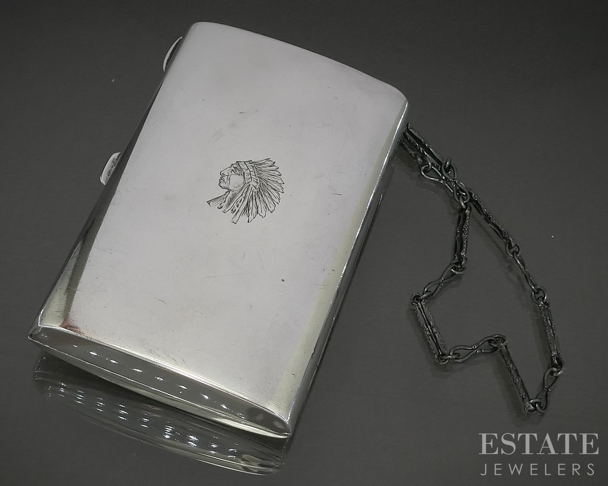 Antique Sterling James E. Blake Co. Vanity Powder Box Case & Chain 88g p30911