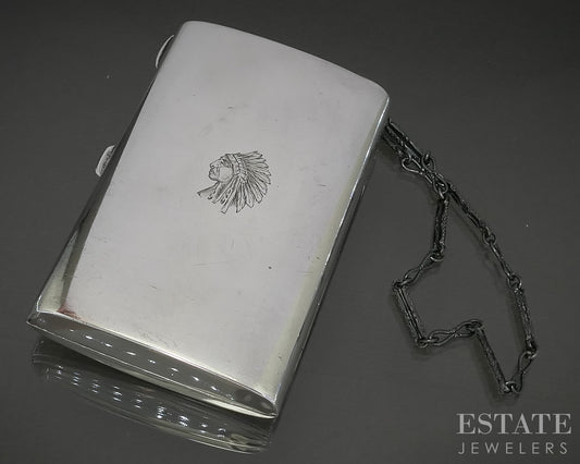 Antique Sterling James E. Blake Co. Vanity Powder Box Case & Chain 88g p30911