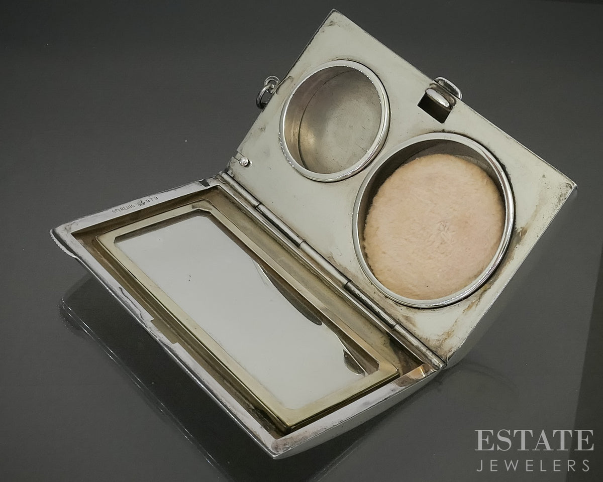 Antique Sterling James E. Blake Co. Vanity Powder Box Case & Chain 88g p30911