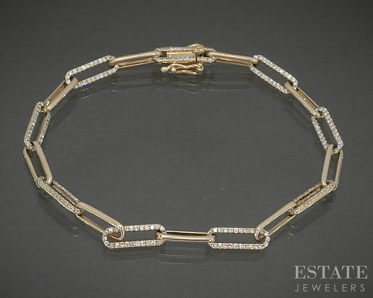 14k Yellow Gold Shy Creation Diamond Paperclip Chain Bracelet 7g 7"L p30770