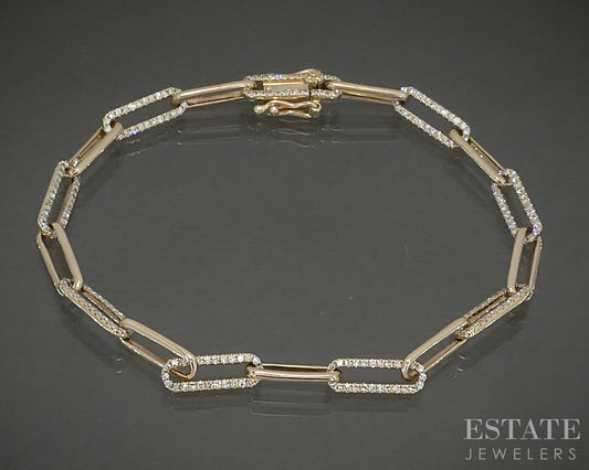 14k Yellow Gold Shy Creation Diamond Paperclip Chain Bracelet 7g 7"L p30770