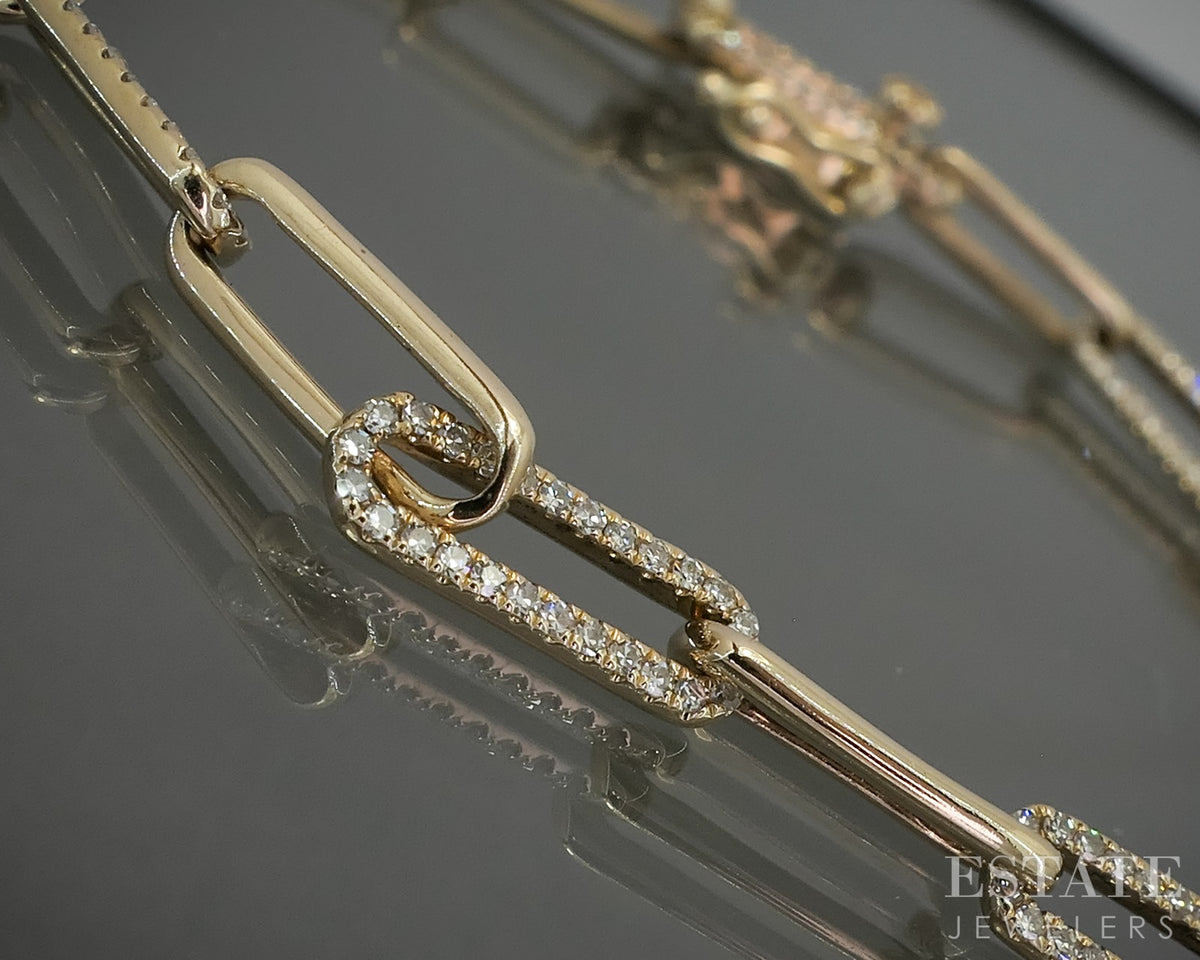 14k Yellow Gold Shy Creation Diamond Paperclip Chain Bracelet 7g 7"L p30770