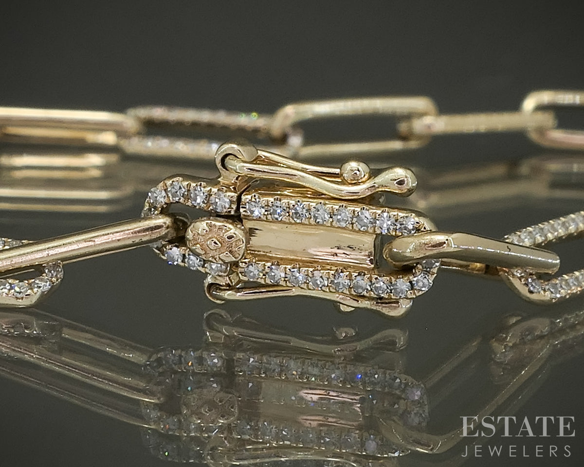 14k Yellow Gold Shy Creation Diamond Paperclip Chain Bracelet 7g 7"L p30770