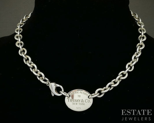 Sterling Tiffany & Co. Return To Tiffany Oval Tag Necklace 52g 15.5"L p30887