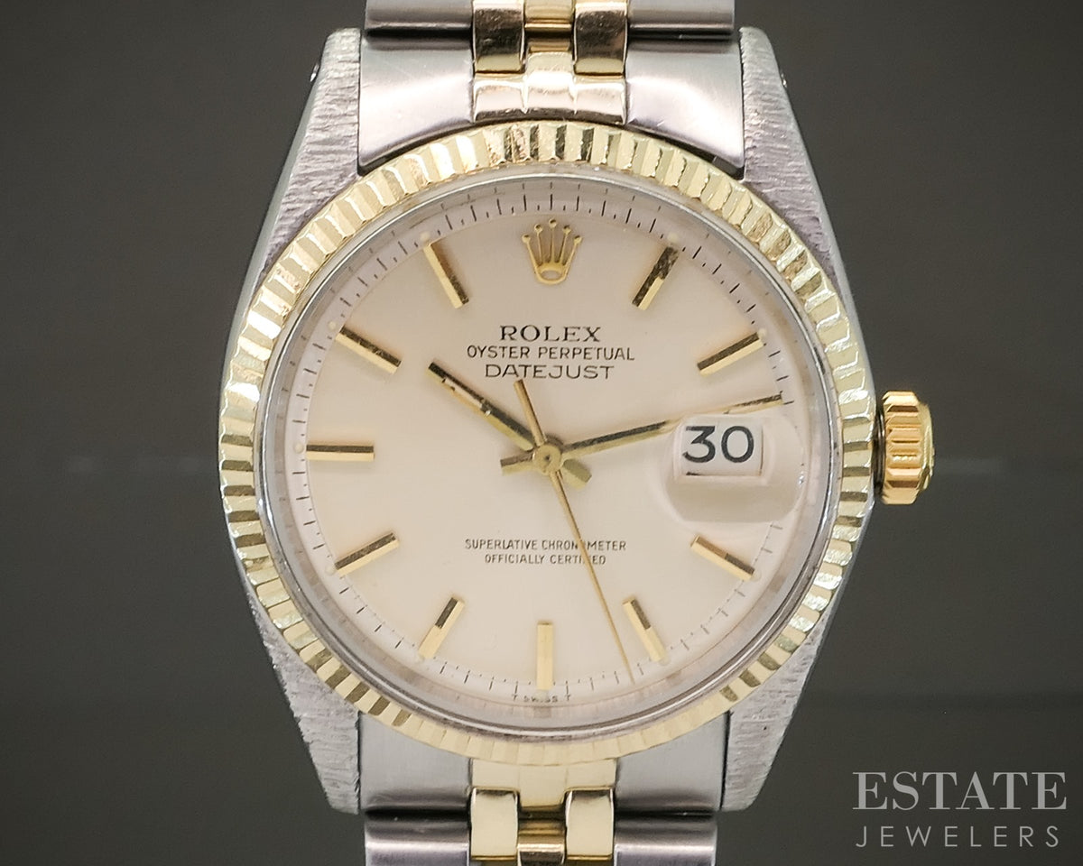 1966 Rolex Datejust 1601 Two Tone Pie Pan Cream Stick Dial 36mm Watch p31028