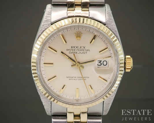 1966 Rolex Datejust 1601 Two Tone Pie Pan Cream Stick Dial 36mm Watch p31028