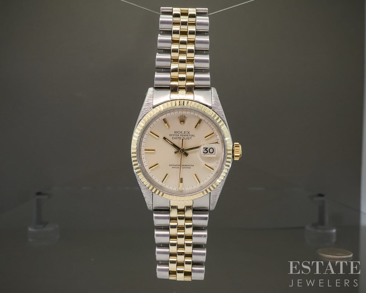 1966 Rolex Datejust 1601 Two Tone Pie Pan Cream Stick Dial 36mm Watch p31028