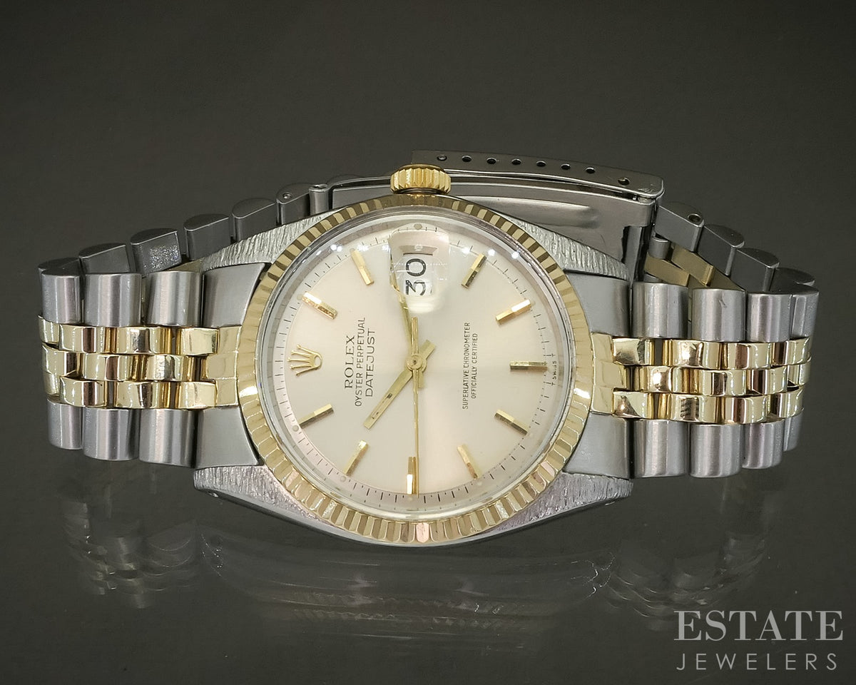 1966 Rolex Datejust 1601 Two Tone Pie Pan Cream Stick Dial 36mm Watch p31028