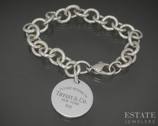 Sterling Silver Tiffany & Co. Return Circle Tag Ladies Bracelet 34g 7.5"L p30886