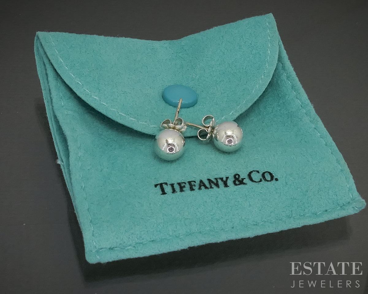 Sterling Tiffany & Co. HardWear 8mm Beaded Ladies Stud Earrings 2.2g p30836