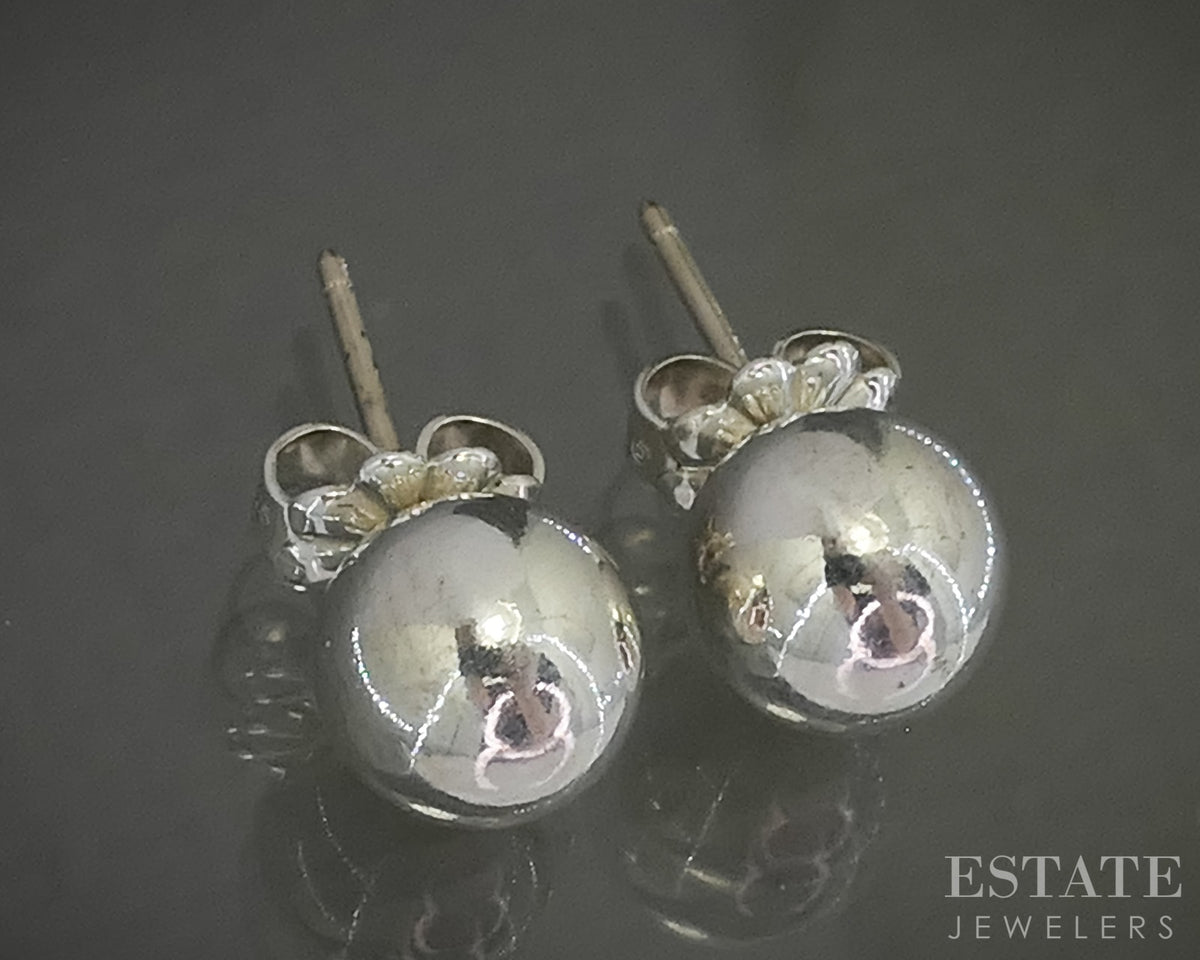 Sterling Tiffany & Co. HardWear 8mm Beaded Ladies Stud Earrings 2.2g p30836
