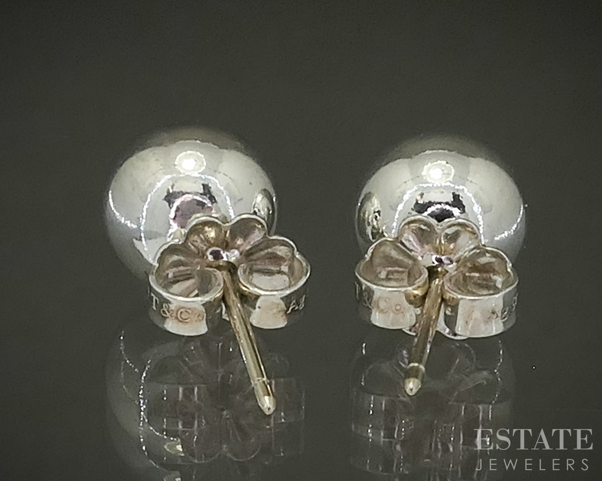 Sterling Tiffany & Co. HardWear 8mm Beaded Ladies Stud Earrings 2.2g p30836