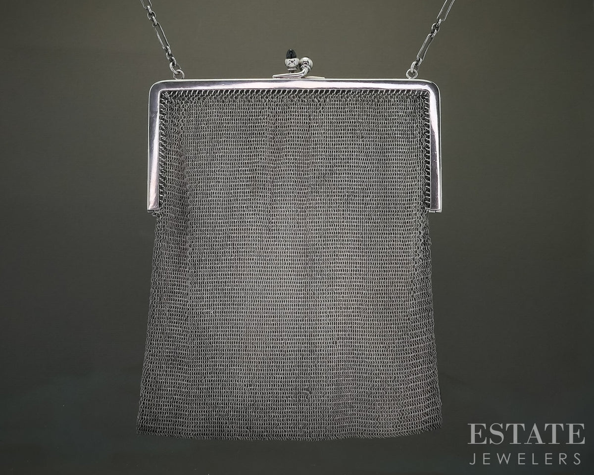 Antique Sterling Whiting Davis Chatelain Mesh Chain Flapper Purse 94g p30913
