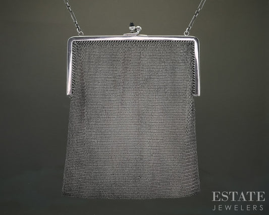 Antique Sterling Whiting Davis Chatelain Mesh Chain Flapper Purse 94g p30913