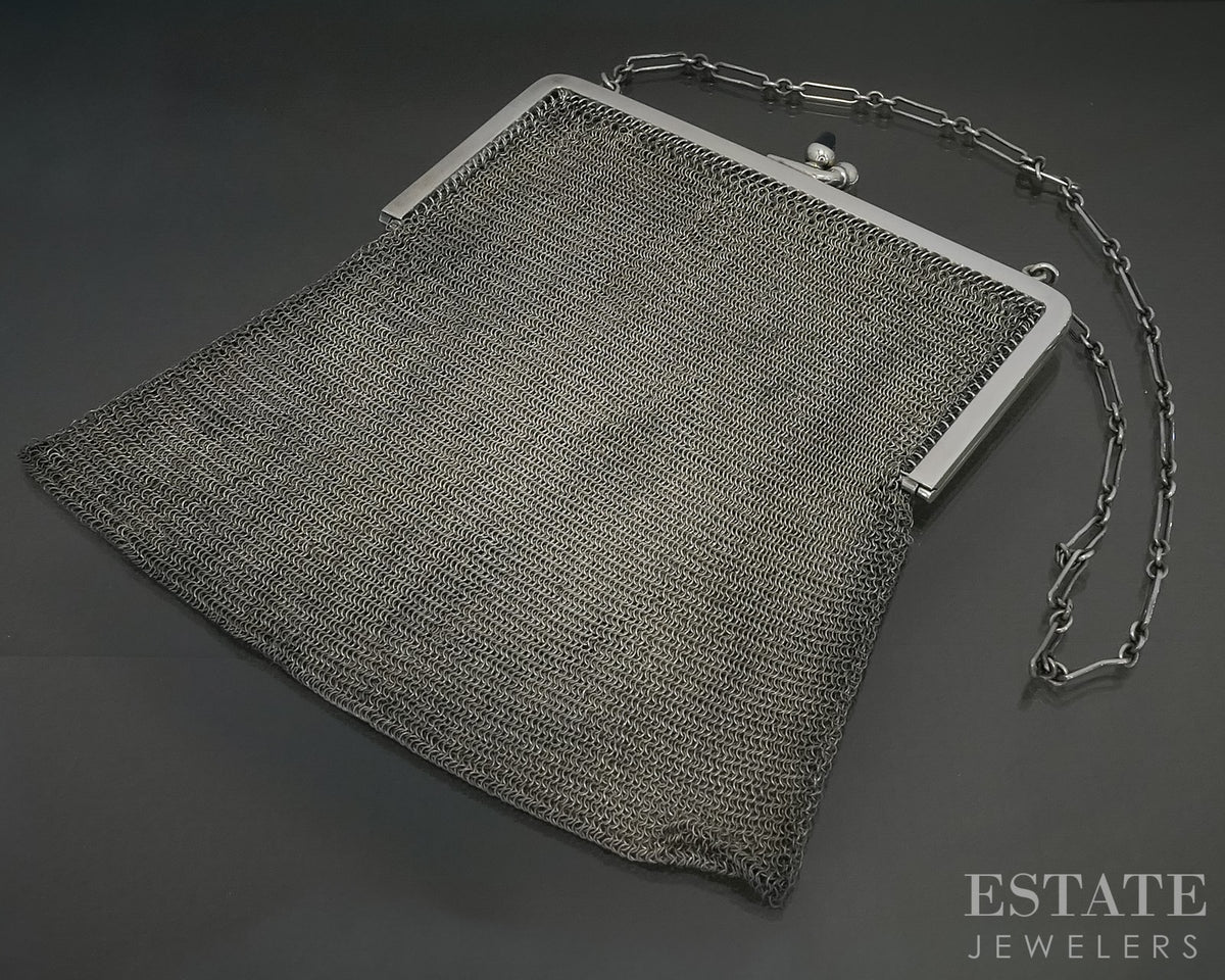 Antique Sterling Whiting Davis Chatelain Mesh Chain Flapper Purse 94g p30913