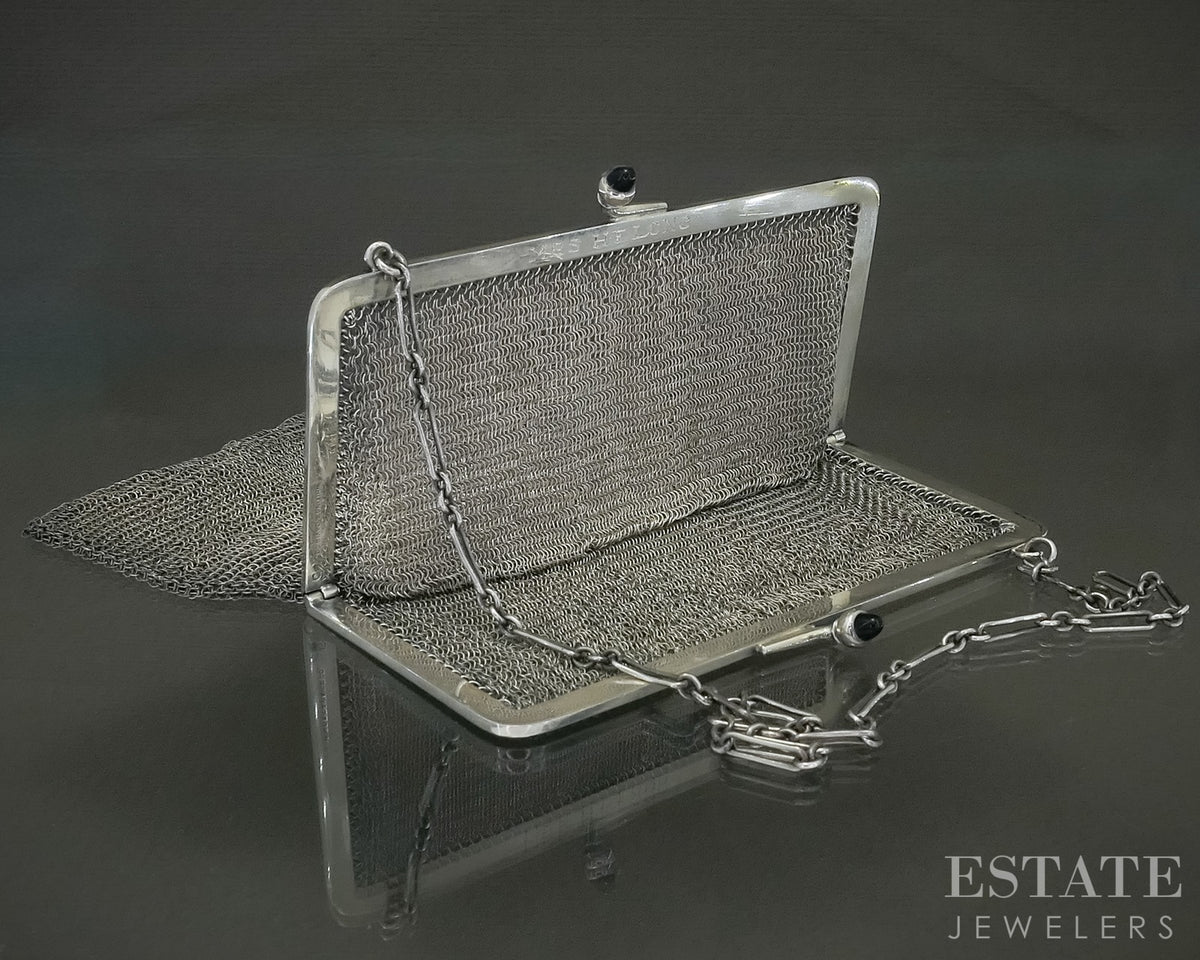 Antique Sterling Whiting Davis Chatelain Mesh Chain Flapper Purse 94g p30913