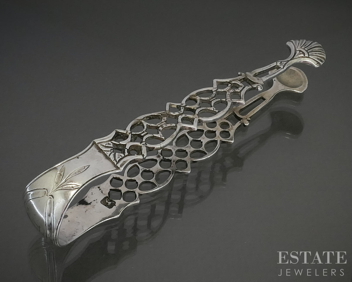Antique Sterling Silver British Lattice & Shell Sugar Tongs 29g p30917