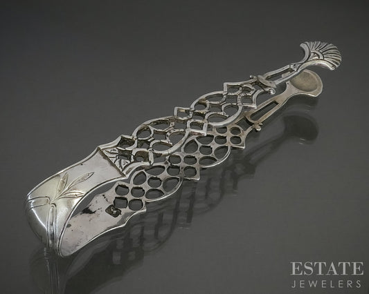 Antique Sterling Silver British Lattice & Shell Sugar Tongs 29g p30917