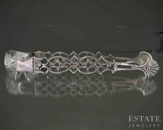 Antique Sterling Silver British Lattice & Shell Sugar Tongs 29g p30917