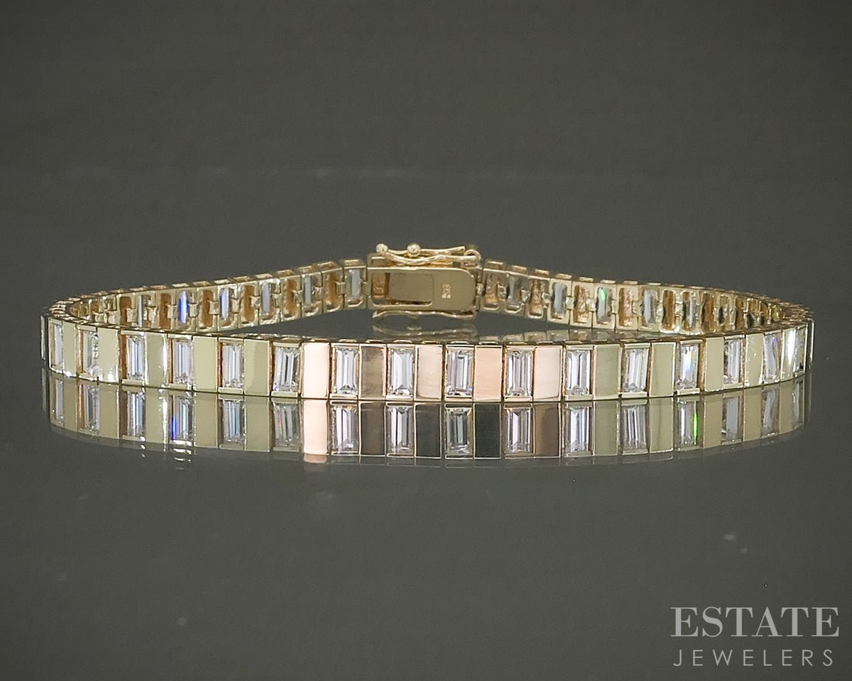 14k Yellow Gold Baguette Natural 5.32ctw Diamond Tennis Bracelet 10g 7"L p30822