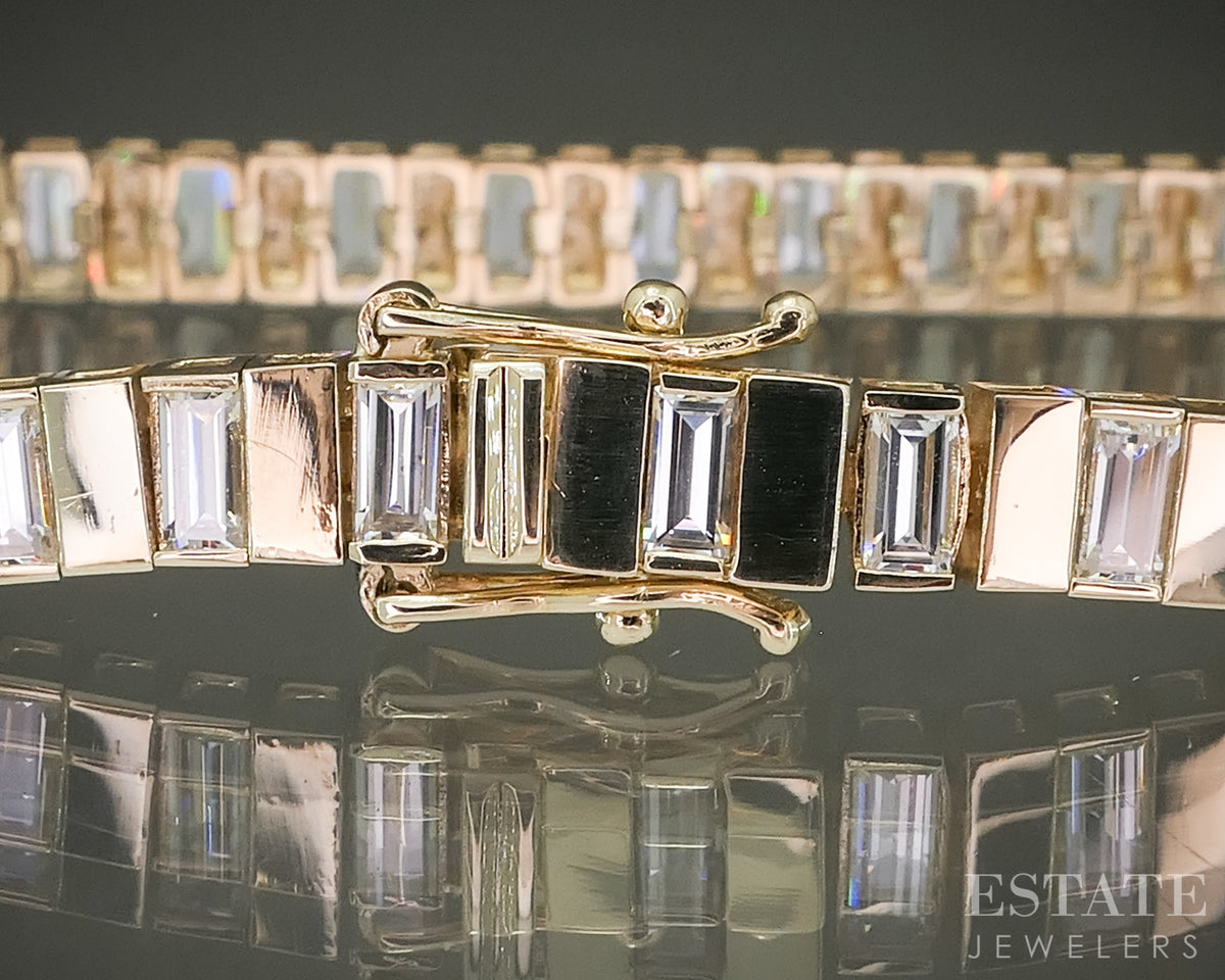 14k Yellow Gold Baguette Natural 5.32ctw Diamond Tennis Bracelet 10g 7"L p30822