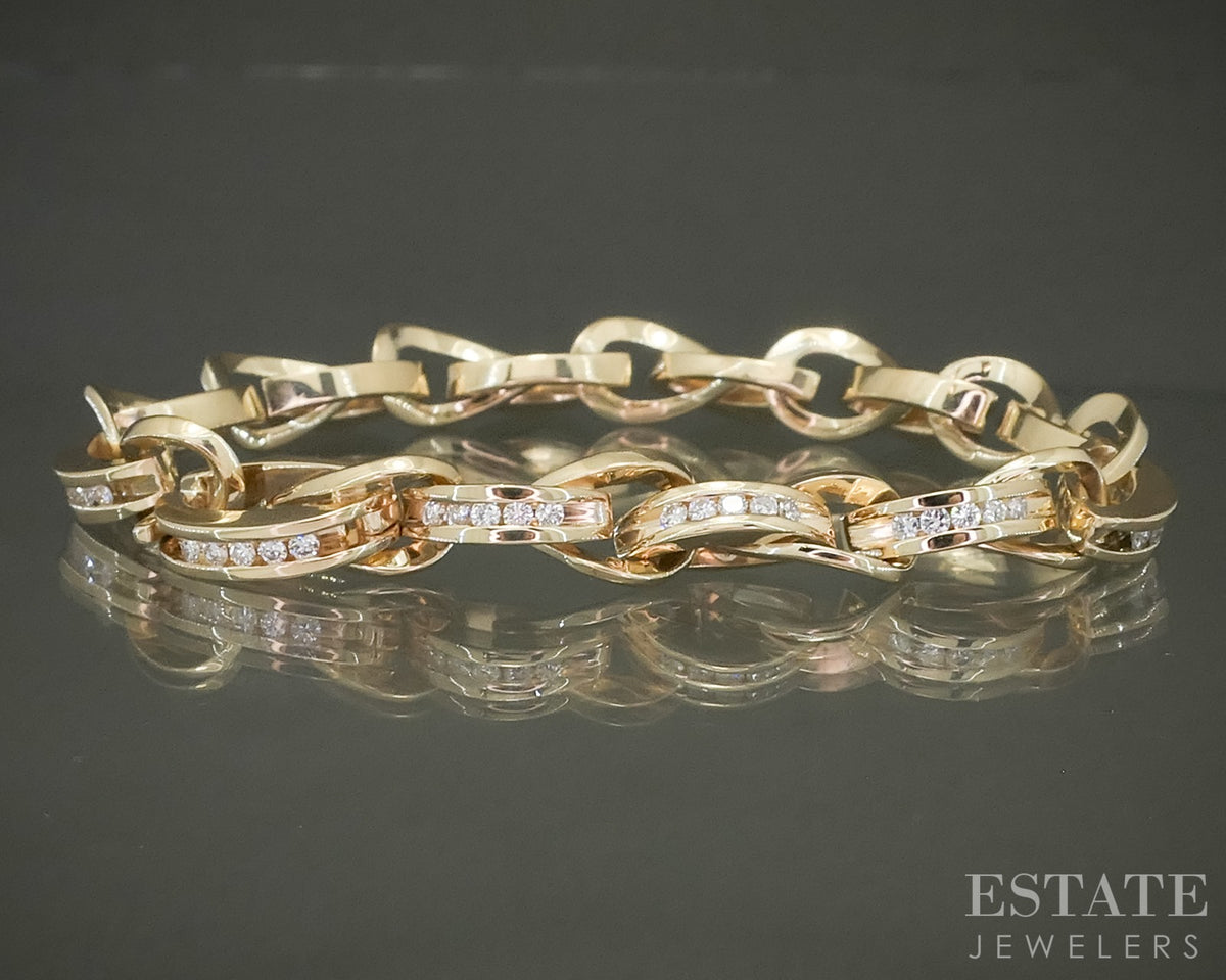 14k Yellow Gold Natural Diamond Fancy Link Ladies Tennis Bracelet 23.8g p31057