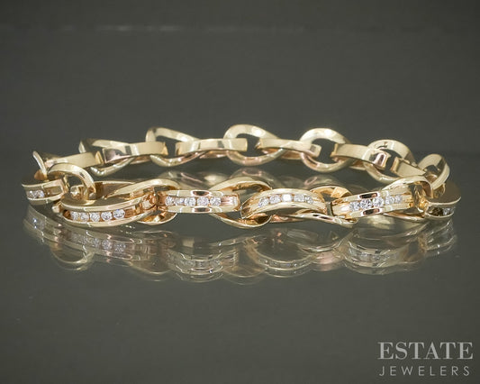 14k Yellow Gold Natural Diamond Fancy Link Ladies Tennis Bracelet 23.8g p31057