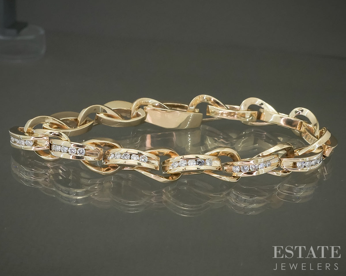 14k Yellow Gold Natural Diamond Fancy Link Ladies Tennis Bracelet 23.8g p31057