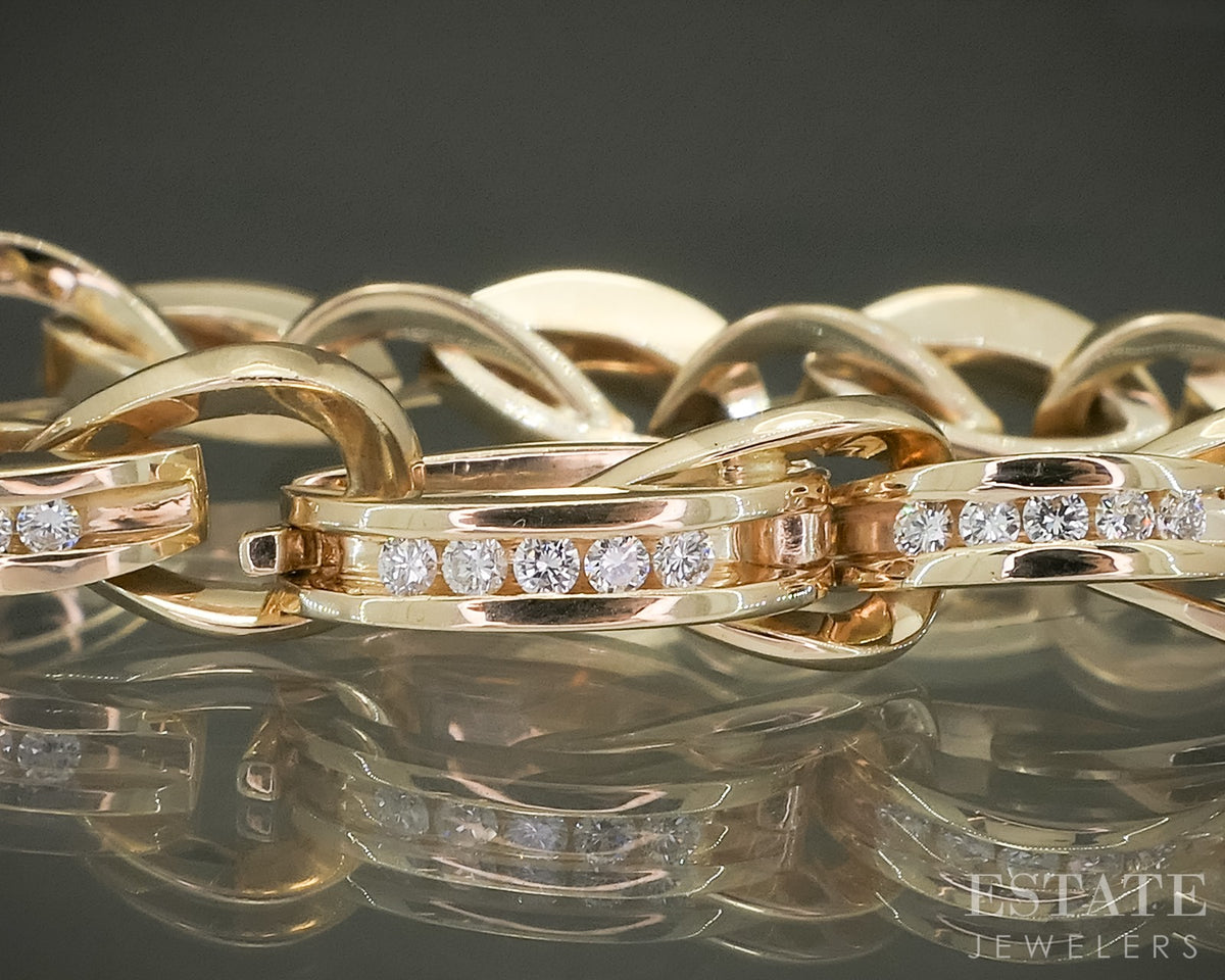 14k Yellow Gold Natural Diamond Fancy Link Ladies Tennis Bracelet 23.8g p31057