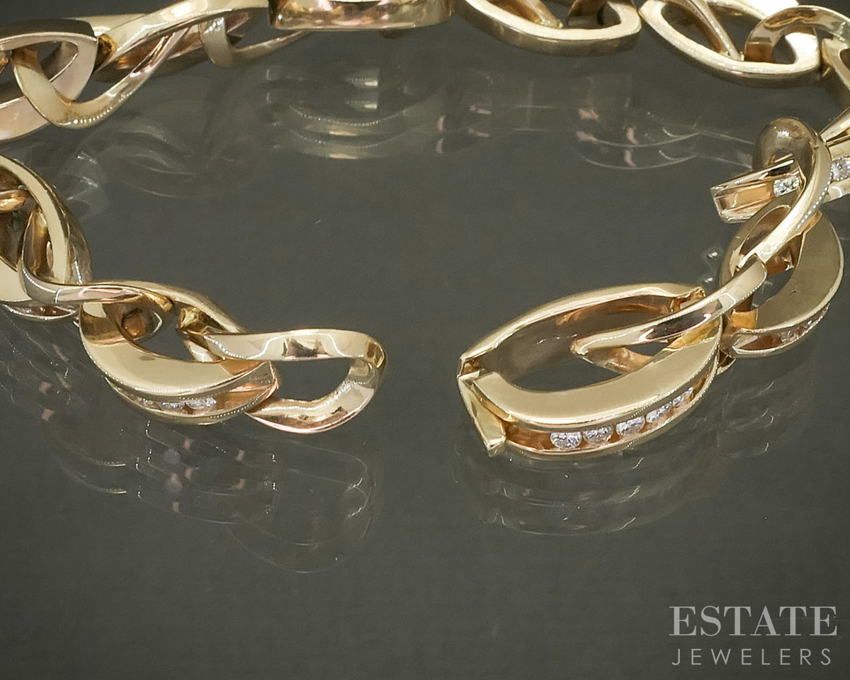 14k Yellow Gold Natural Diamond Fancy Link Ladies Tennis Bracelet 23.8g p31057