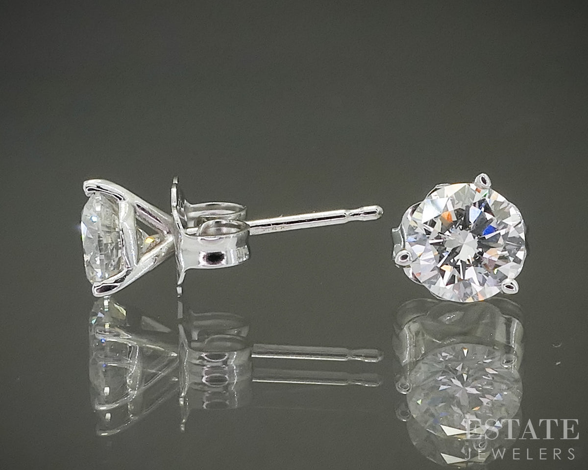 14k White Gold Round Natural .82ctw Diamond Martini Stud Earrings p31074